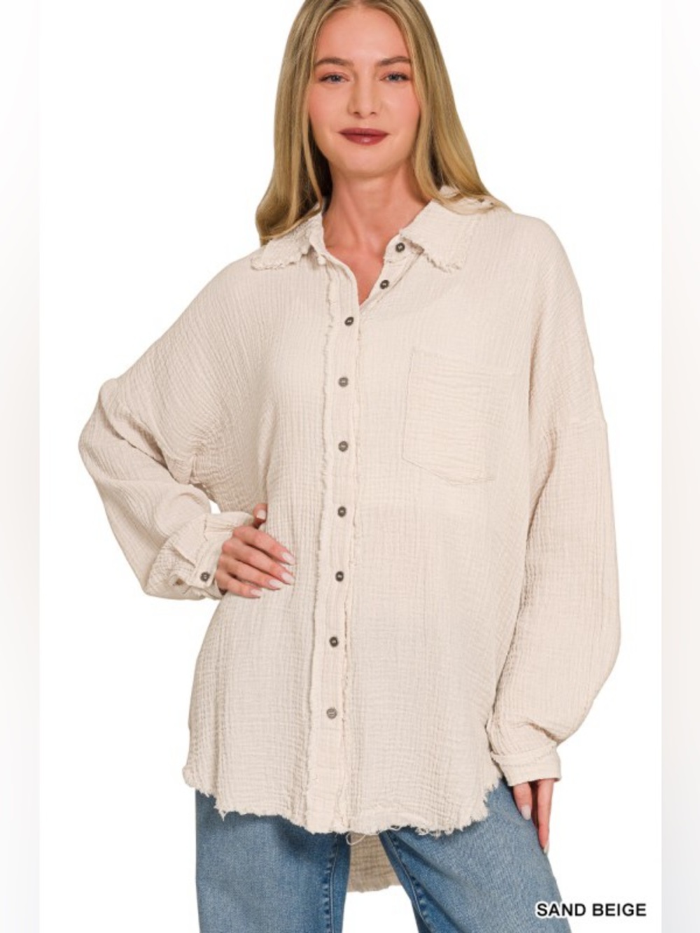 Women's Mauve Pink Button-Front Gauze Shirt Jacket - Picture 2 of 3